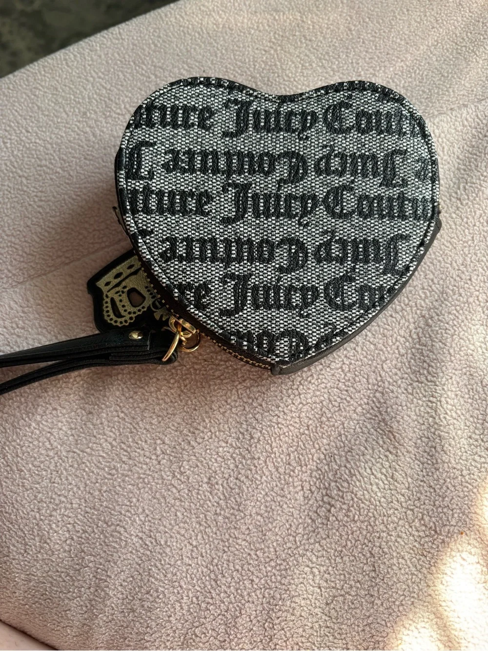 Juicy Couture Black Heart Logo Wristlet with Gold Hardware